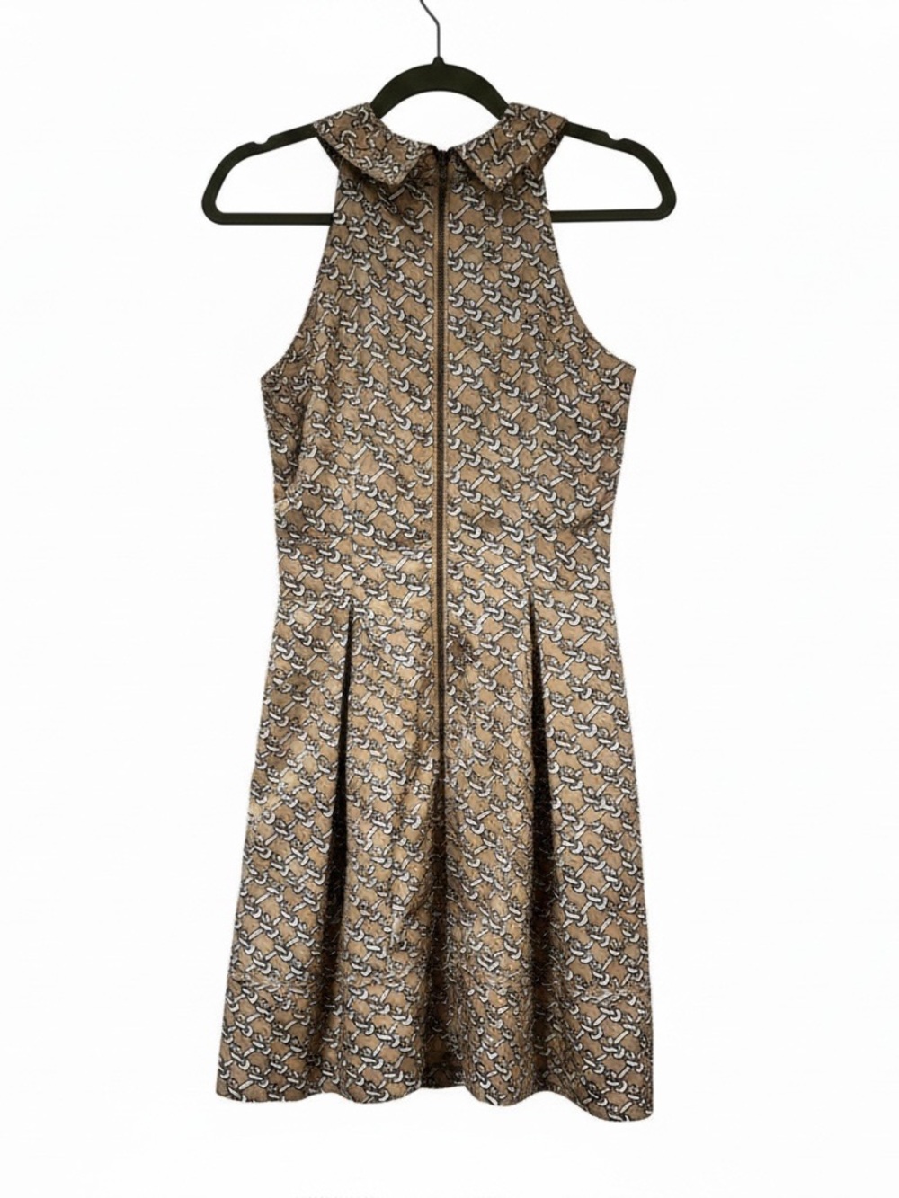 Jessica Simpson Sz 4 Thelma Taupe Dress Chain-Print Mock Neck | EUC - Picture 4 of 7